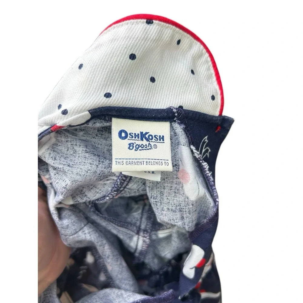 Vintage OshKosh Sailor Beret Hat Girls Dress RARE 4T USA‎ Red White Blue Cotton